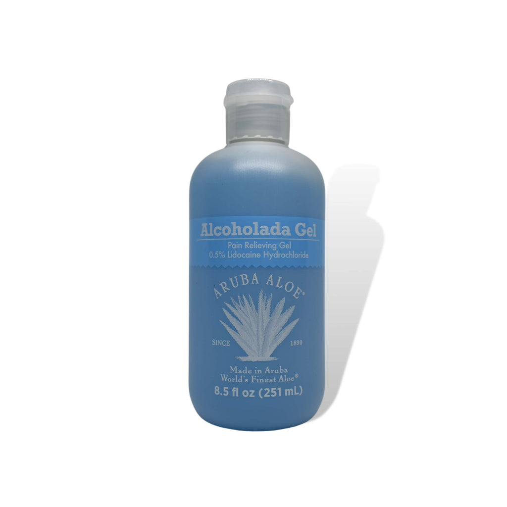 Front side of bottle of 8.4 fl oz Aruba Aloe Alcoholada Gel