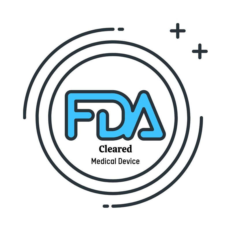 FDA cleared medical device in blue font