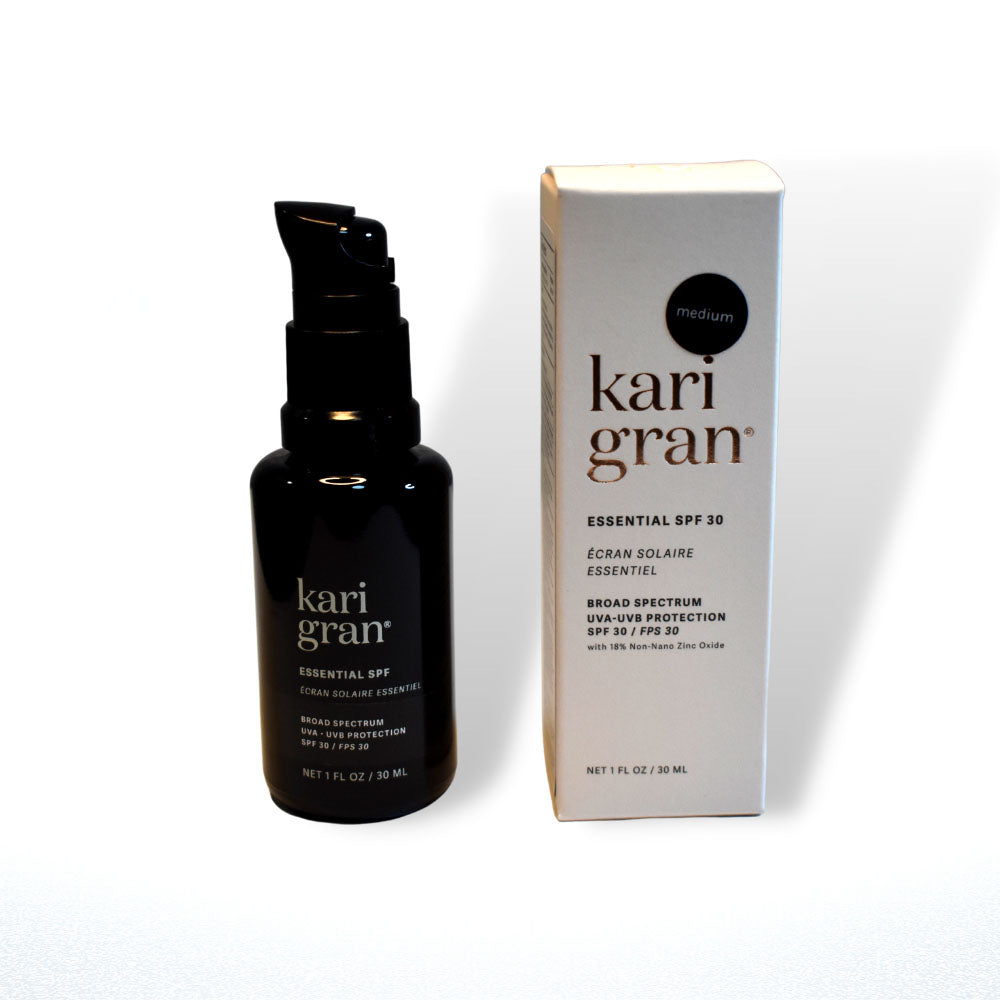 Kari Gran SPF 30 Tinted medium box and bottle with white backdrop