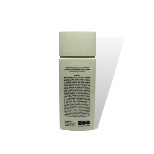 Koa Sunscreen Untinted back of bottle angled showing Drug Facts white background