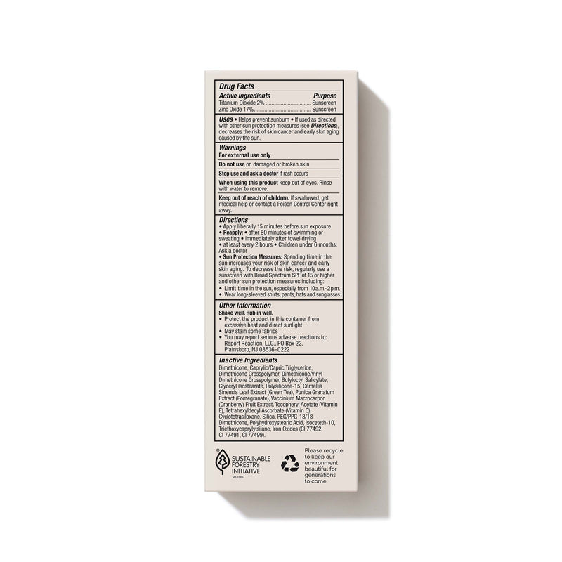 MDSolarSciences Mineral Tinted Creme SPF30 back of box/active ingredients white background