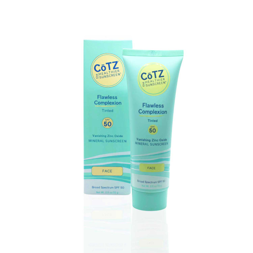 CoTZ The Healthier Sunscreen-Flawless Complexion Lightly Tinted SPF50_Front of tube and box, white background