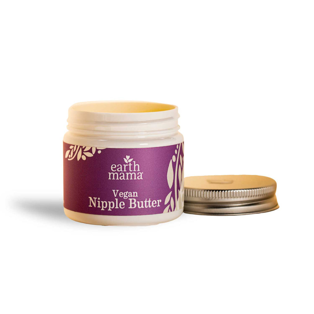 earth mama vegan nipple butter with cap off, white background