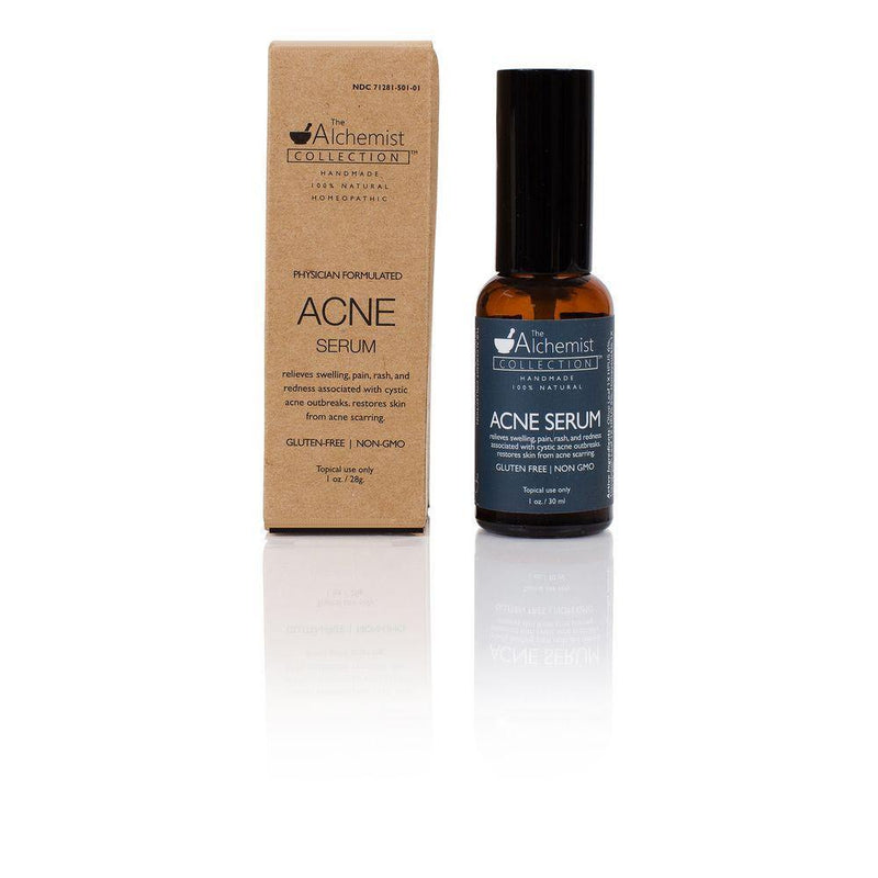 The Alchemist Collection 100% Natural Synthetic Free Acne Treatment Serum bottle next to box